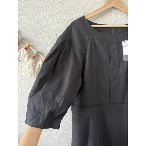Banana Republic Linen Blend Black Puff Sleeve Mini Aline Dress Careerwear NWT 18 - Picture 4 of 10